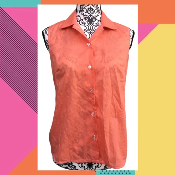 Vintage 80s Land N Sea Lightweight Orange Sleeveless Button Up Shirt S - Picture 1 of 6